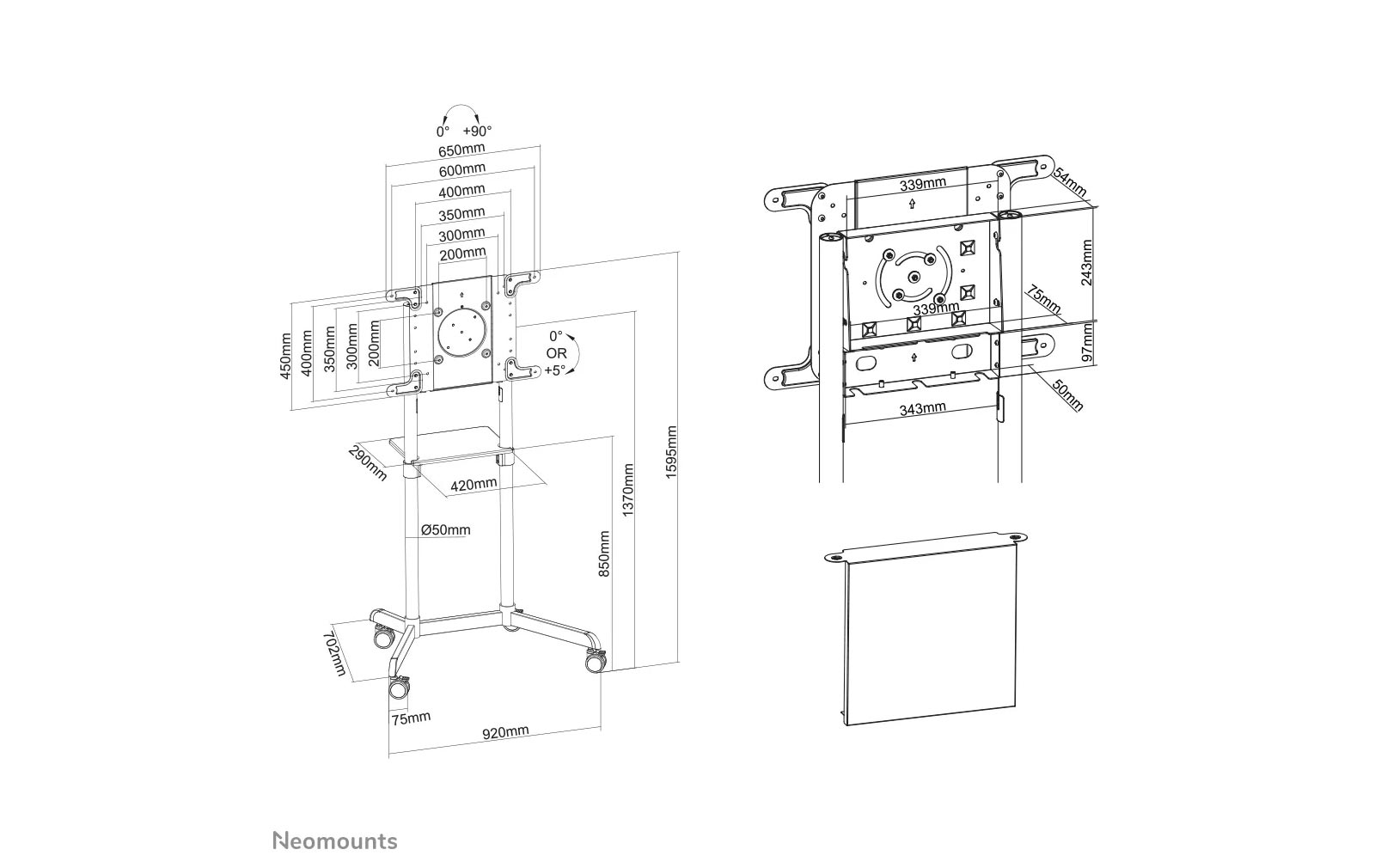 Neomounts NS-M1250WHITE TV-Trolley - 37-70" drehbar – Bild 17